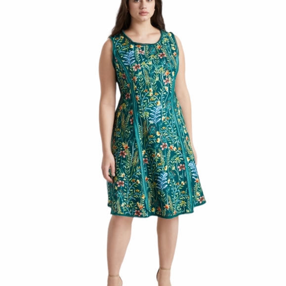 Eloquii Blue Sleeveless A-Line Midi Dress - Picture 1 of 9